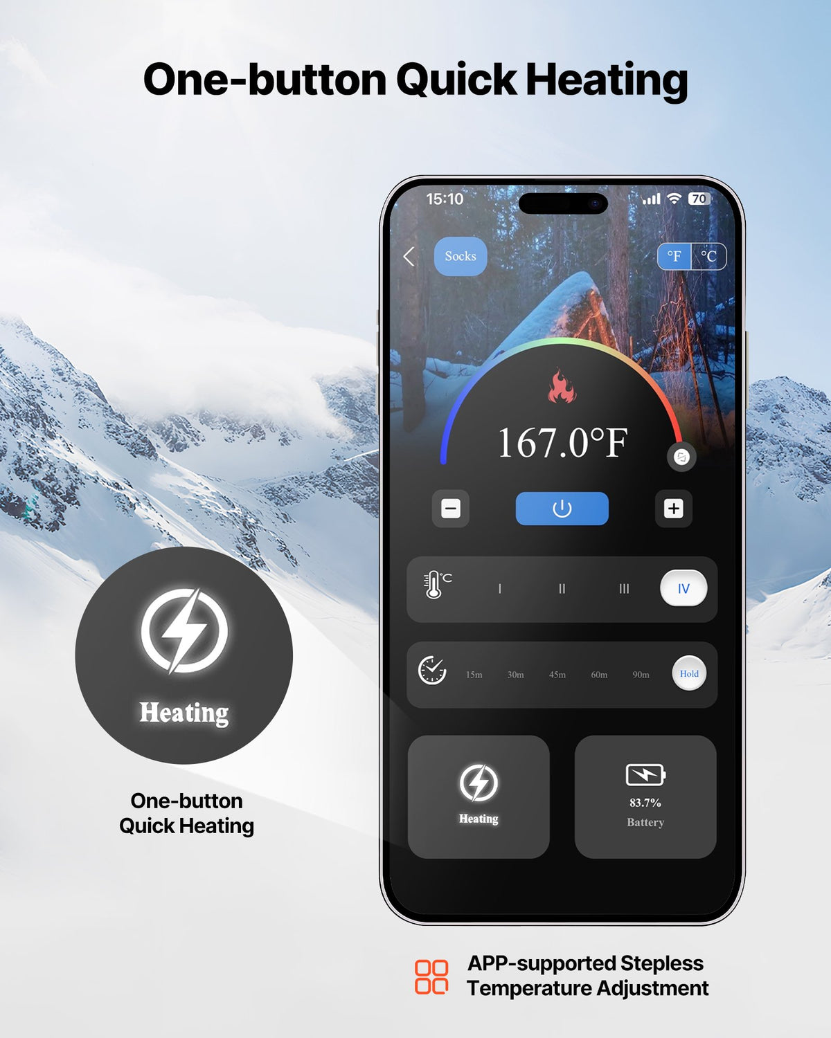 VEVOR Heated Socks, 6000mAh Battery Powered, Rechargeable Heating Socks with 4 Heating Levels, Electric Heated Sock with APP Control for Men Women, Foot Warmer for Hunting Riding Camping Hiking