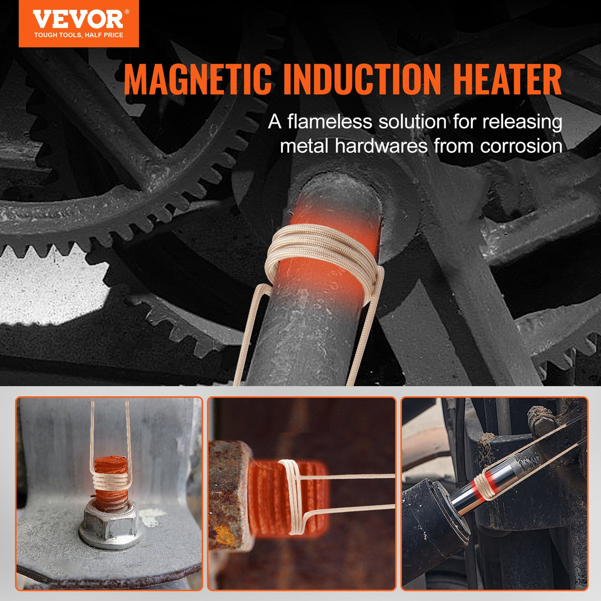 VEVOR Magnetic Induction Heater Kit, 1000w 220V Portable Hand-held Induction Heater with 10PCS Coils, Flameless Induction Heater Bolt Remover with Led Light, Fit for Removing Rusty Bolts & Nuts