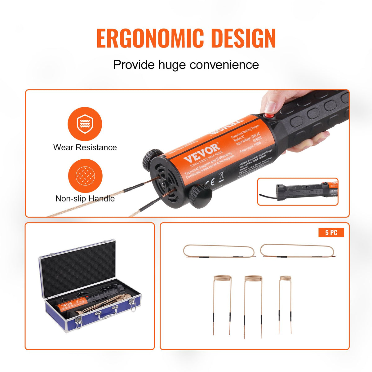 VEVOR Magnetic Induction Heater Kit, 1000w 220V Portable Hand-held Induction Heater with 10PCS Coils, Flameless Induction Heater Bolt Remover with Led Light, Fit for Removing Rusty Bolts & Nuts