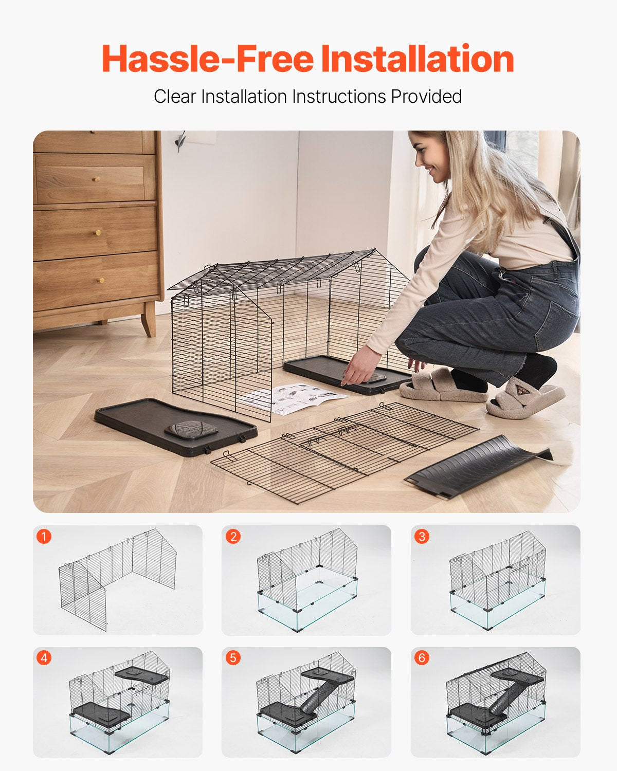 VEVOR Hamster Cage, 360° Viewing Transparent Hamster Habitats, Small Animal Cage, 29.5 x 17.3 x 24 in, Ventilated Pet Mouse Cages with Water Bottle, Portable Hamster House for Rats, Guinea Pigs