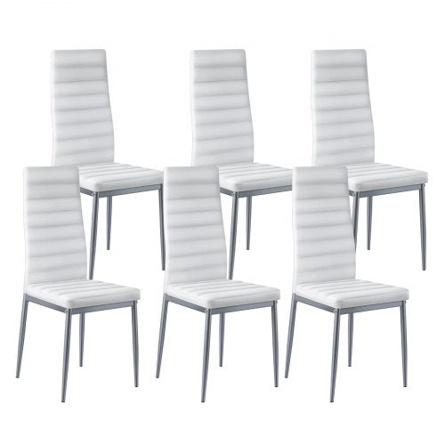 VEVOR Modern Dining Room Accent Chairs Set of 6, Upholstered Leather Side Chair for Dining Tables, Space-Saving Kitchen Table Chair with Thick Cushions and Metal Legs, White