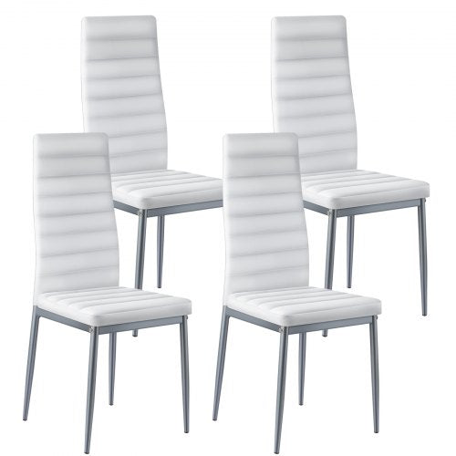 VEVOR Modern Dining Room Accent Chairs Set of 4, Upholstered Leather Side Chair for Dining Tables, Space-Saving Kitchen Table Chair with Thick Cushions and Metal Legs, White