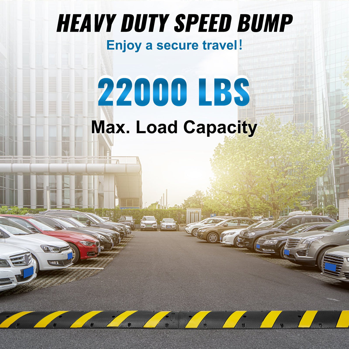 VEVOR 2PCs Rubber Speed Hump 183 x 30 x 4.5 cm, 2 Channel, 100000 kg Capacity Heavy Duty Traffic Speed Bump, with High Reflective Yellow Strip 8 Expansion Screws and 1 Drill, for Asphalt Concrete Gravel Roads