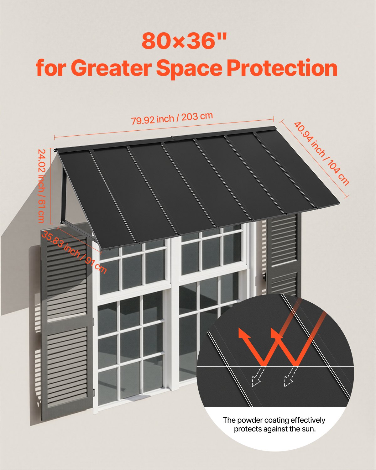 VEVOR Fixed Metal Awning 80 x 36 in