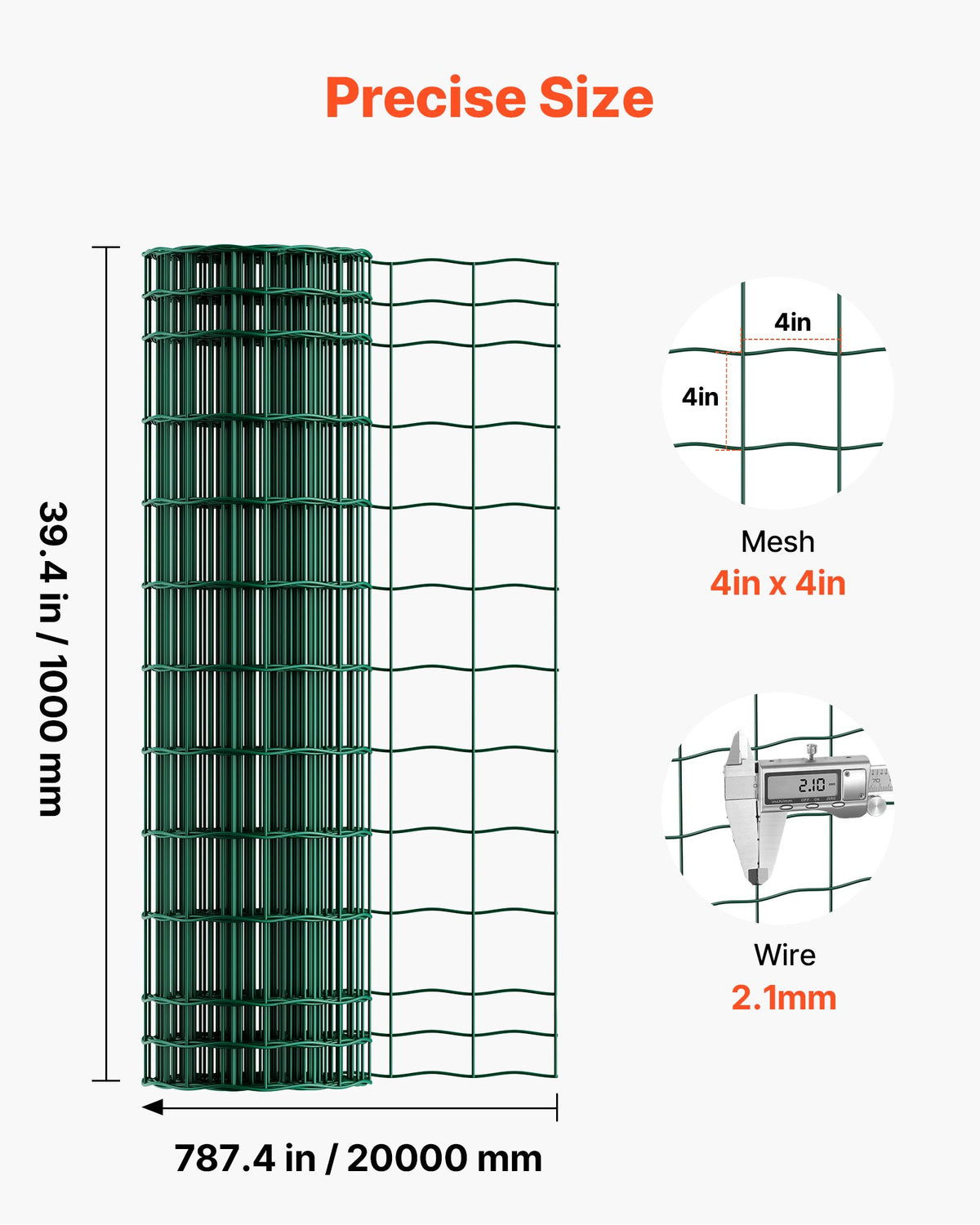 VEVOR Farm Fence, 1 x 20 m, 4 x 4 in Mesh 2.1mm Galvanized Steel Wire Fencing for Cattle, Hog & Sheep, Heavy Duty Vinyl Coated Livestock Fence for Animal Enclosures, Cage Wire, Garden Fences, Green