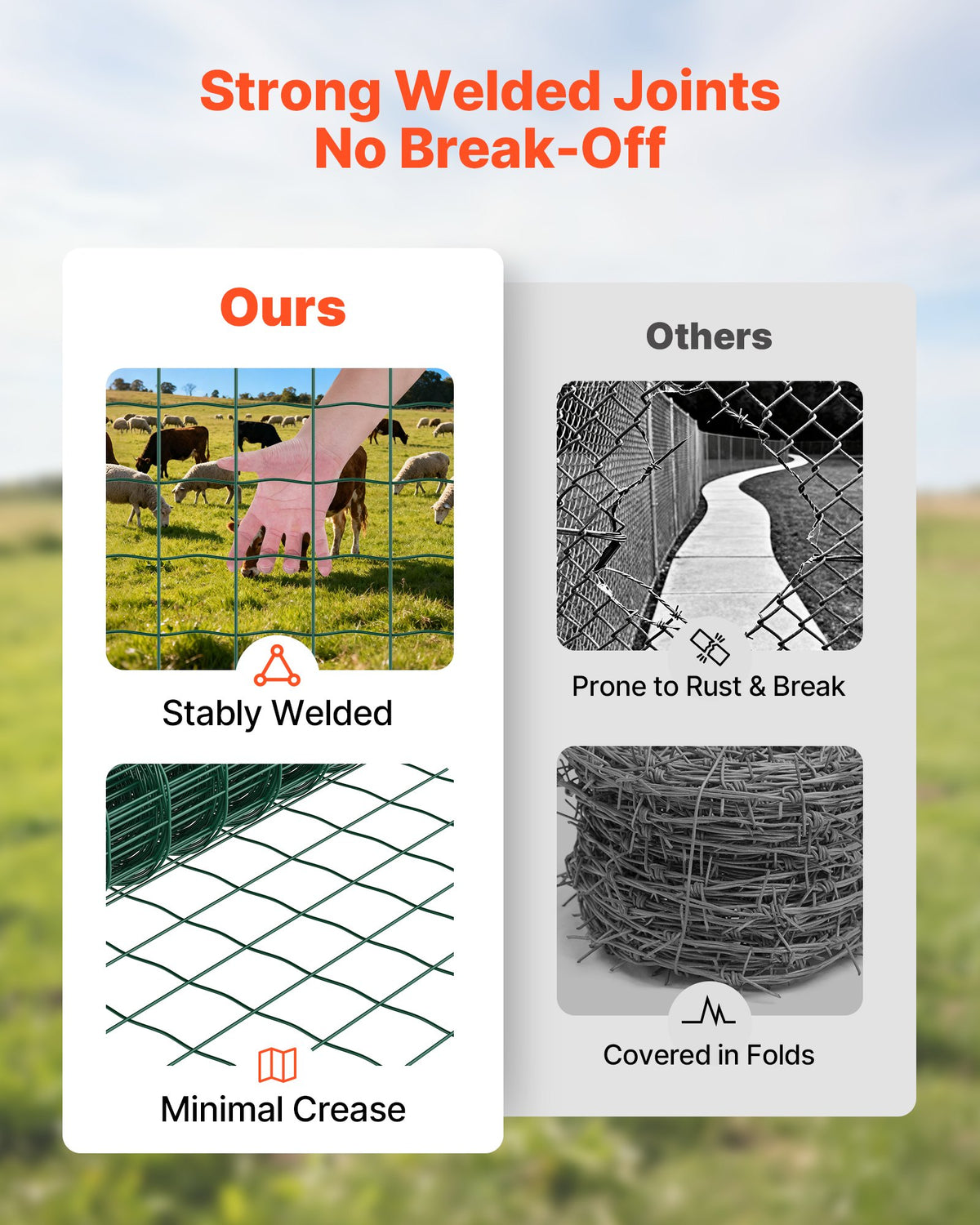 VEVOR Farm Fence, 1 x 20 m, 4 x 4 in Mesh 2.1mm Galvanized Steel Wire Fencing for Cattle, Hog & Sheep, Heavy Duty Vinyl Coated Livestock Fence for Animal Enclosures, Cage Wire, Garden Fences, Green