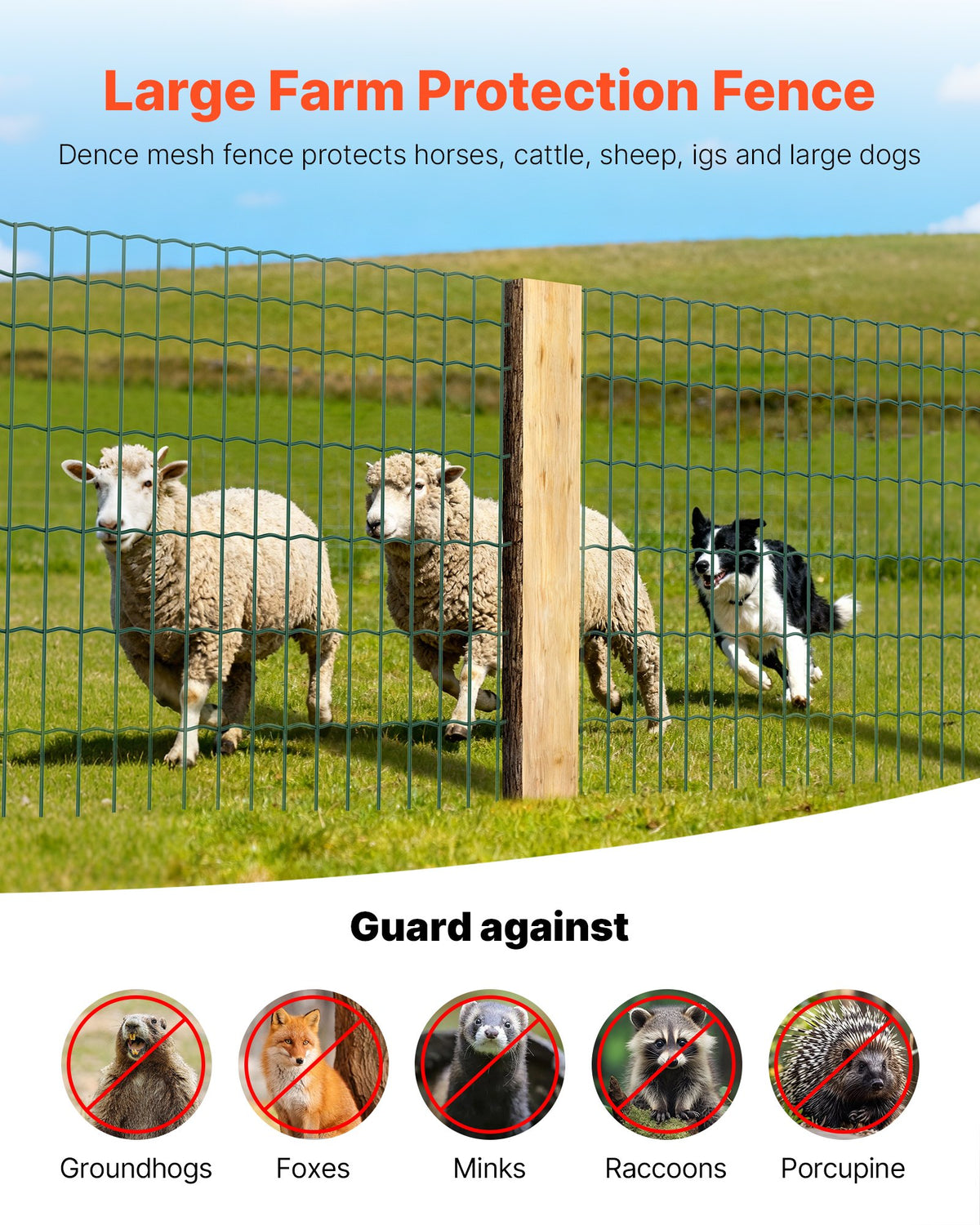 VEVOR Farm Fence, 1.2 x 25 m, 2 x 4 in Mesh 2.1mm Galvanized Steel Wire Fencing for Cattle, Hog & Sheep, Heavy Duty Vinyl Coated Livestock Fence for Animal Enclosures, Cage Wire, Garden Fences, Green