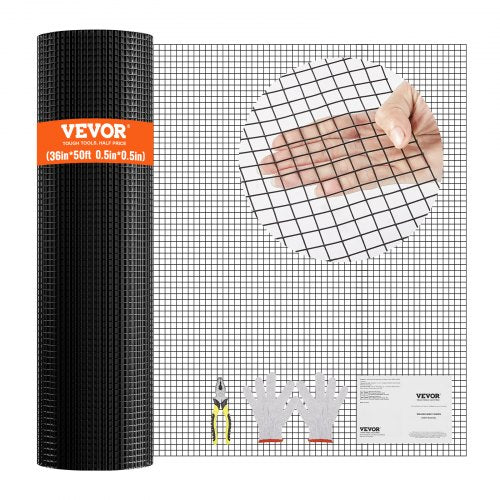 VEVOR Hardware Cloth, 36'' x 50' Galvanized Wire Mesh Roll, 19 Gauge Chicken Wire Fence Roll, Vinyl Coating Metal Wire Mesh for Chicken Coop Barrier, Rabbit Snake Fences, Poultry Enclosures