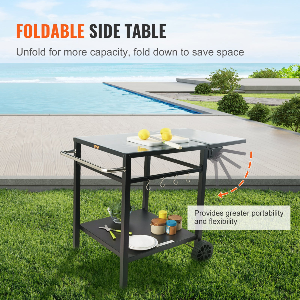 VEVOR Outdoor Grill Dining Cart with Double-Shelf