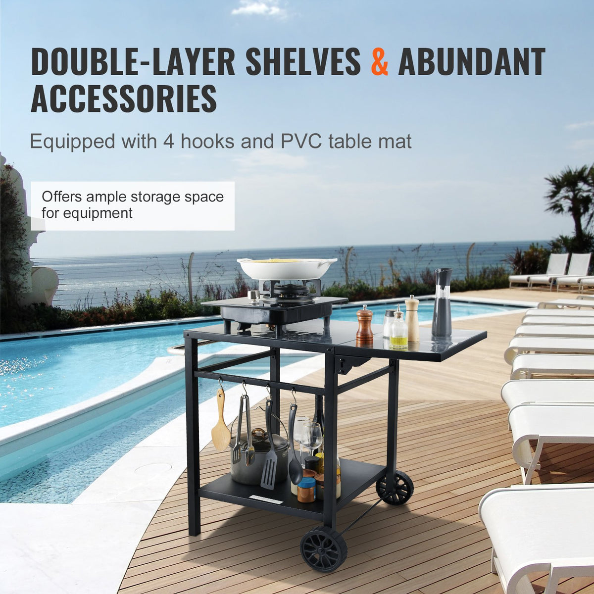 VEVOR Outdoor Grill Dining Cart with Double-Shelf