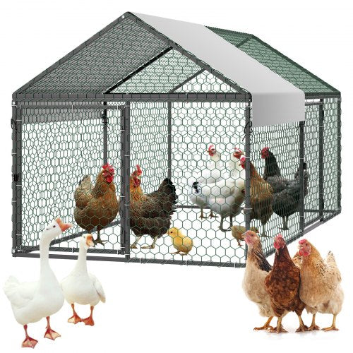 VEVOR Metal Chicken Coop for 4-6 Chickens, 1 x 2 x 1 m, Small Chicken Cage with Waterproof Cover & Double Doors, Spire Roof Poultry Run Compatible with Wooden Coops, for Rabbit Hen Goose Duck Outdoor