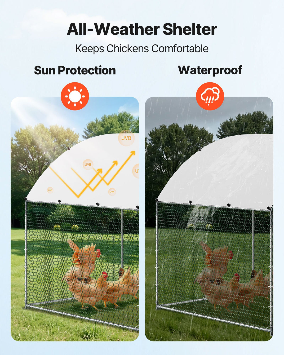 VEVOR Metal Chicken Coop, 9.8x6.5x6.5ft Large Walk-in Chicken Runs with Cover, Doom Roof Hen House Enclosure with Security Lock, Outdoor Duck Rabbit Cage Poultry Pen for Backyard, Farm, Yard