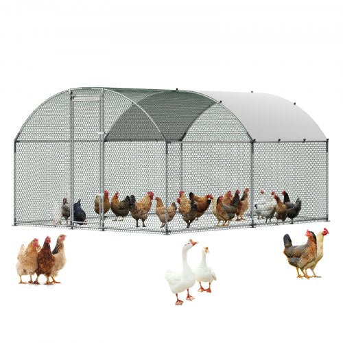 VEVOR Large Metal Chicken Coop 3 x 3.97 x 2 m Walk-in Chicken Run House, Doom Roof Hen House Enclosure with Cover and Security Lock, Outdoor Duck Rabbit Cage Poultry Pen for Backyard, Farm, Yard Use