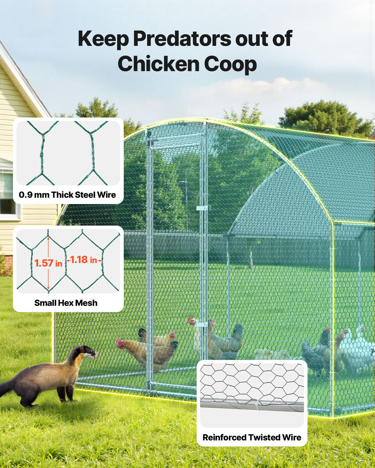 VEVOR Large Metal Chicken Coop 3 x 3.97 x 2 m Walk-in Chicken Run House, Doom Roof Hen House Enclosure with Cover and Security Lock, Outdoor Duck Rabbit Cage Poultry Pen for Backyard, Farm, Yard Use