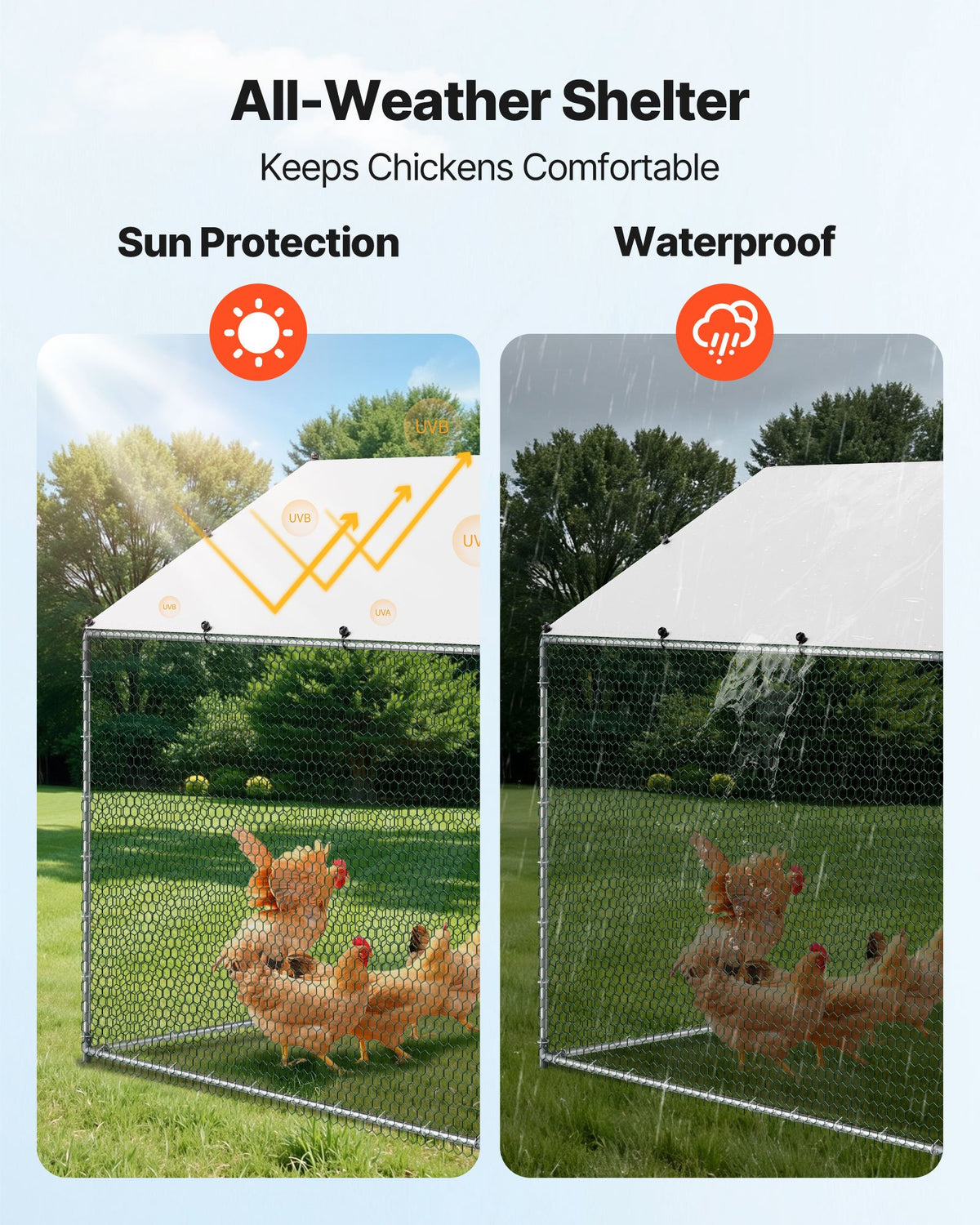 VEVOR Large Metal Chicken Coop 3 x 5.95 x 2 m Walk-in Chicken Run House, Spire Roof Hen House Enclosure with Cover and Security Lock, Outdoor Duck Rabbit Cage Poultry Pen for Backyard, Farm, Yard