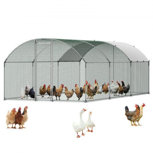 VEVOR Large Metal Chicken Coop, 3 x 6 x 2 m, Walk-in Chicken Runs with Waterproof Cover, Dome Roof Hen House Enclosure with Lock, Outdoor Duck Rabbit Cage Poultry Pen for Backyard, Farm, Yard Use