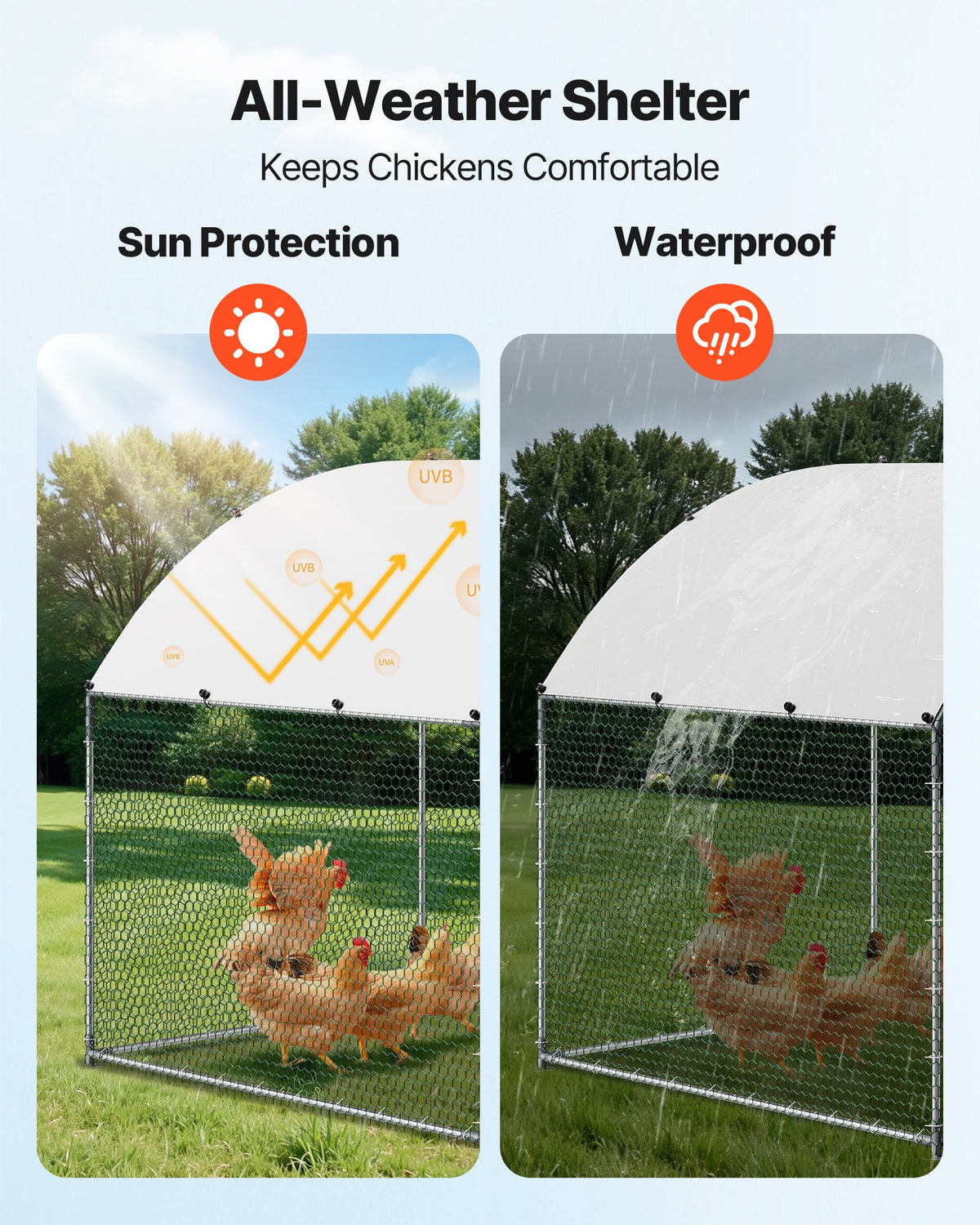 VEVOR Large Metal Chicken Coop, 3 x 6 x 2 m, Walk-in Chicken Runs with Waterproof Cover, Dome Roof Hen House Enclosure with Lock, Outdoor Duck Rabbit Cage Poultry Pen for Backyard, Farm, Yard Use