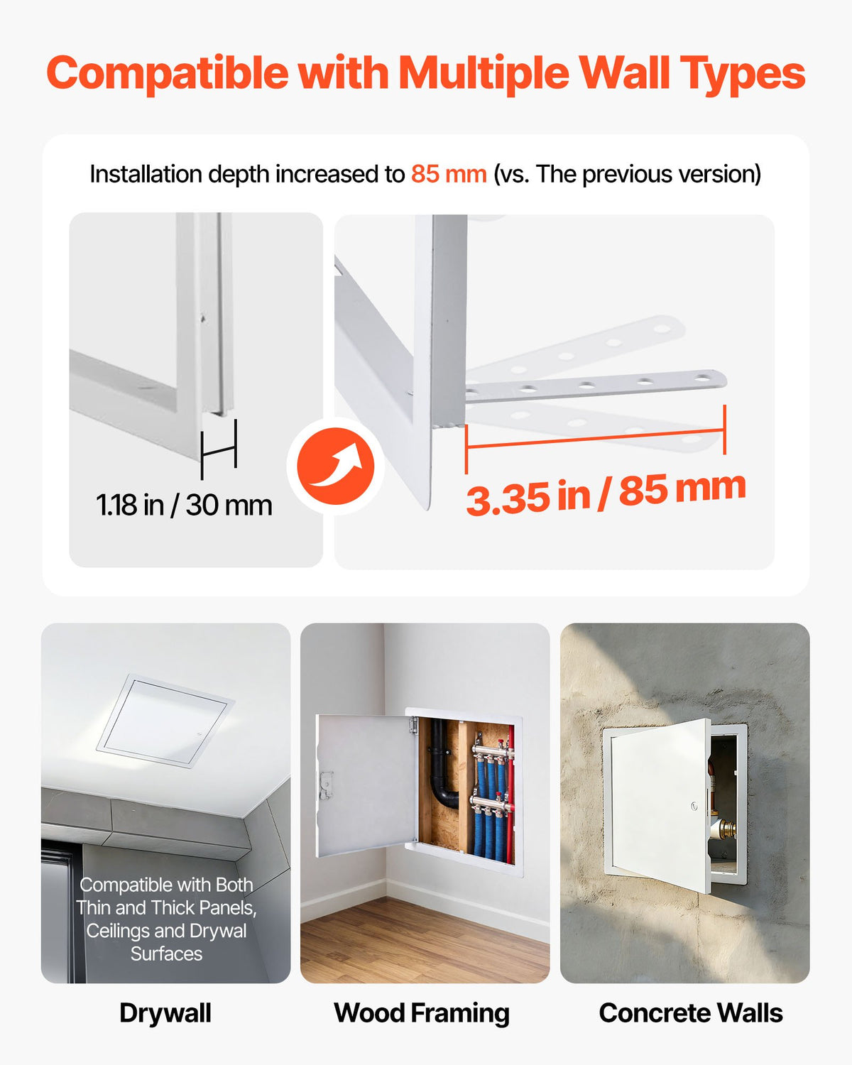 VEVOR Access Panel for Drywall, 34x34 cm Galvanized Steel Access Door, Easy Install Hinged Service Panel with Screwdriver Latch, for Ceiling Plumbing Electrical, 32x32 cm Cutout Size White