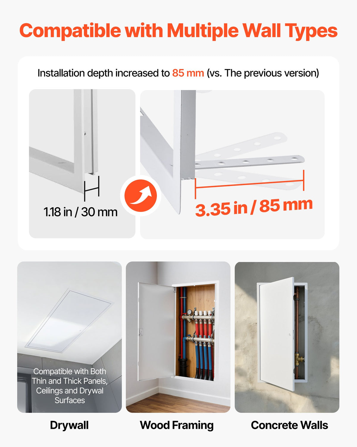 VEVOR Access Panel for Drywall, 77x39 cm Galvanized Steel Access Door, Easy Install Hinged Service Panel with Screwdriver Latch, for Ceiling Plumbing Electrical, 37x75 cm Cutout Size White