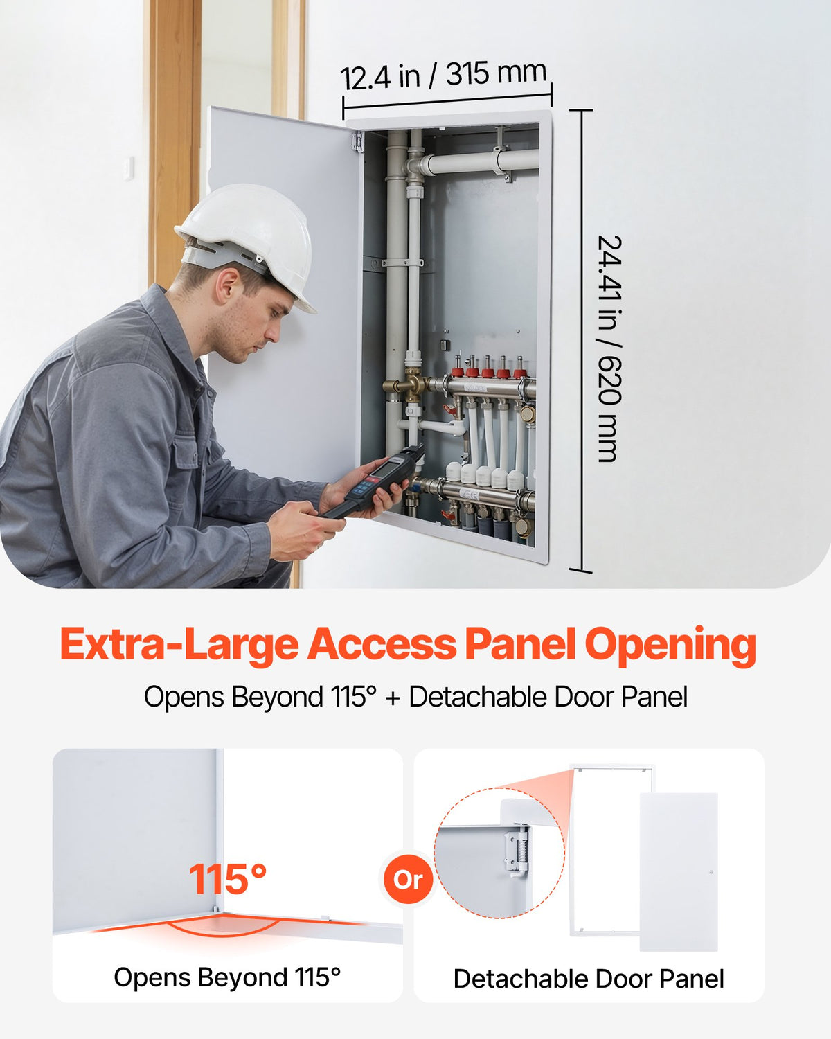 VEVOR Access Panel for Drywall, 77x39 cm Galvanized Steel Access Door, Easy Install Hinged Service Panel with Screwdriver Latch, for Ceiling Plumbing Electrical, 37x75 cm Cutout Size White