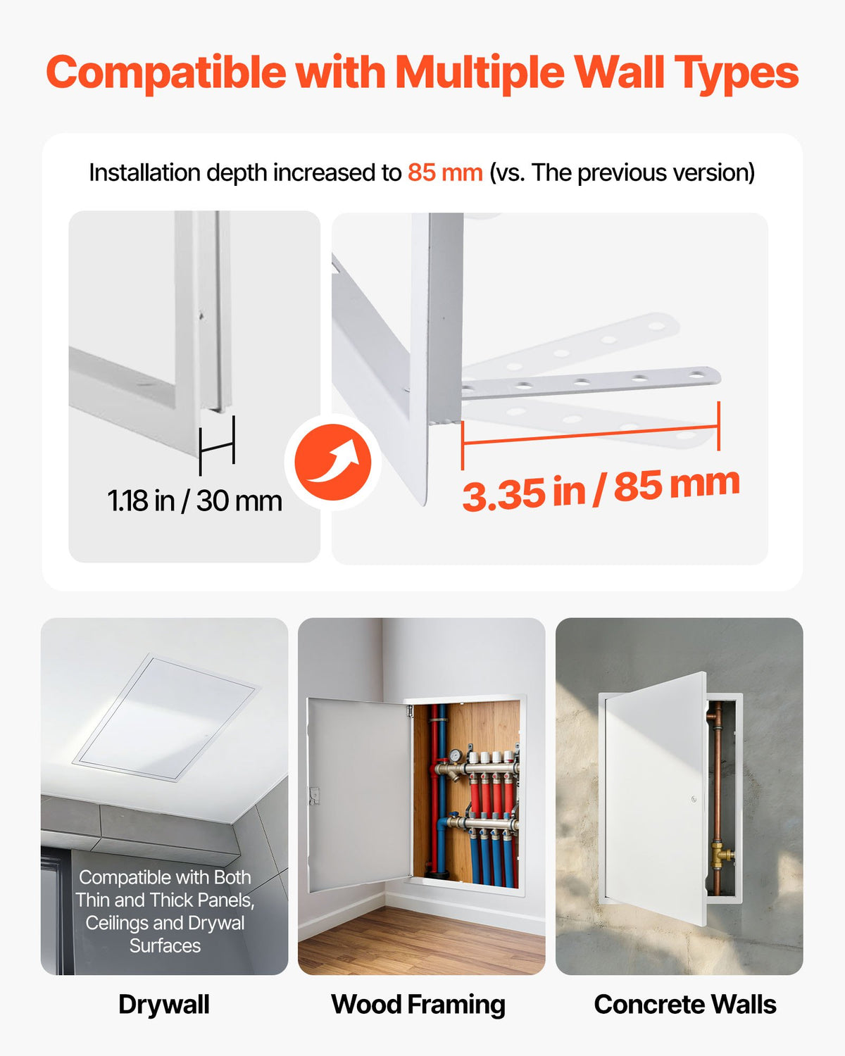 VEVOR Access Panel for Drywall, 64x44 cm Galvanized Steel Access Door, Easy Install Hinged Service Panel with Screwdriver Latch, for Ceiling Plumbing Electrical, 42x62 cm Cutout Size White