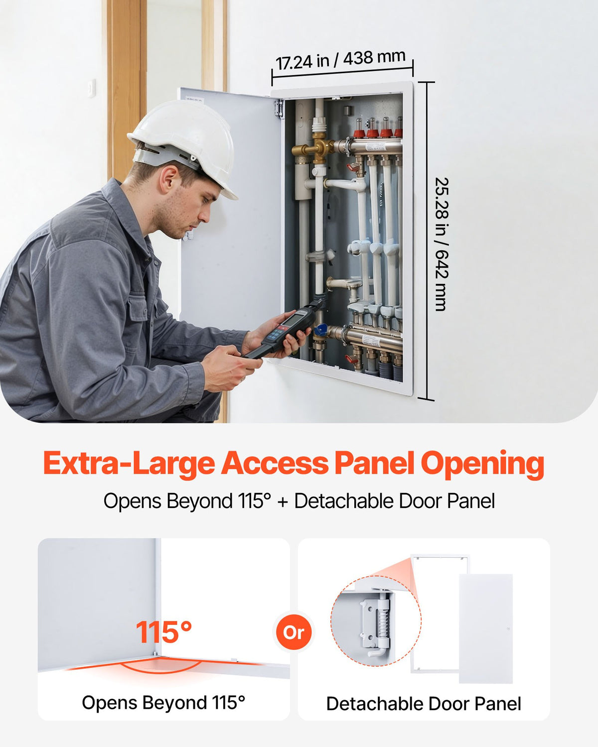 VEVOR Access Panel for Drywall, 64x44 cm Galvanized Steel Access Door, Easy Install Hinged Service Panel with Screwdriver Latch, for Ceiling Plumbing Electrical, 42x62 cm Cutout Size White