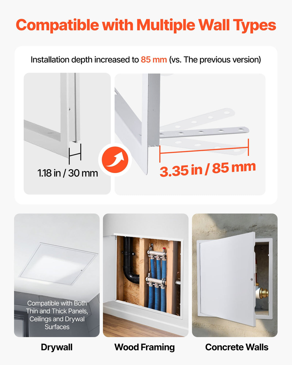 VEVOR Access Panel for Drywall, 64x64 cm Galvanized Steel Access Door, Easy Install Hinged Service Panel with Key, for Ceiling Plumbing Electrical, 62x62 cm Cutout Size White