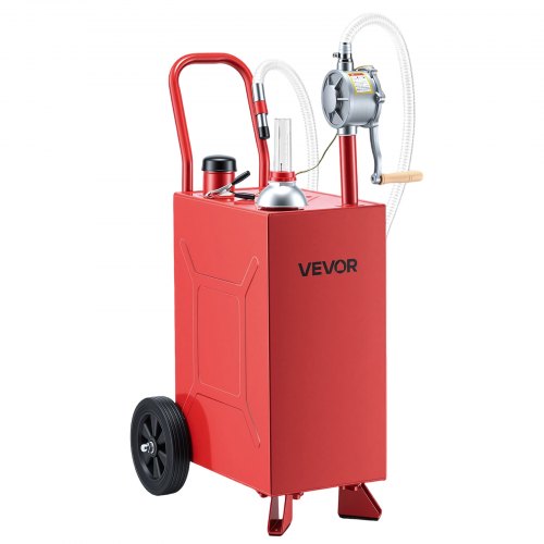 VEVOR 56.8L Fuel Gas Caddy, Carbon Steel, Portable Fuel Transfer Storage Tank with Manual Pump & Rolling Wheels, Gasoline Diesel Can Container, for Cars, Lawn Mowers, ATVs, Boats, Motorcycles, Red