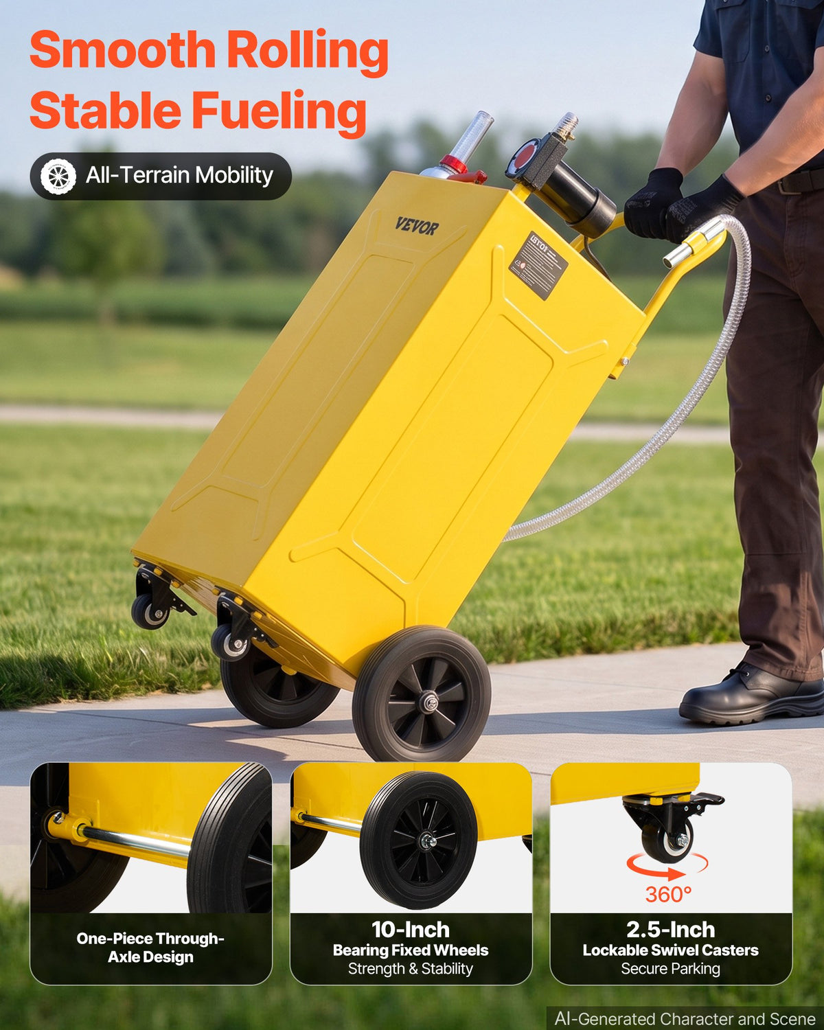 VEVOR 113.6L Diesel Caddy, Carbon Steel, Portable Diesel Transfer Storage Tank with Electric Pump & 4 Rolling Wheels, Transfer Can Container, for Tractors, Forklifts, Loaders, Farm Equipment, Yellow