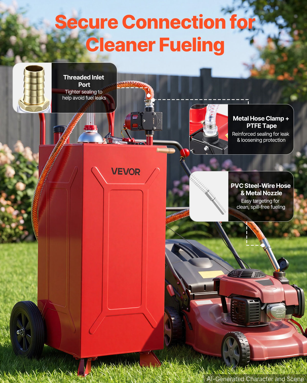 VEVOR 113.6L Fuel Gas Caddy, Carbon Steel, Portable Fuel Transfer Storage Tank with Electric Pump and 2 Wheels, Gasoline Diesel Can Container, for Cars, Lawn Mowers, ATVs, Boats, Motorcycles, Red
