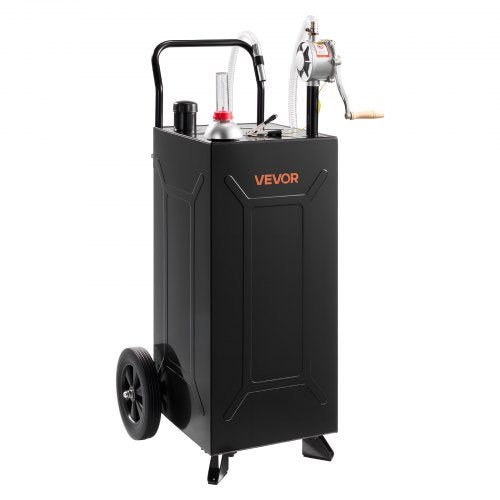 VEVOR 113.6L Fuel Gas Caddy, Carbon Steel, Portable Fuel Transfer Storage Tank with Manual Pump and 2 Wheels, Gasoline Diesel Can Container, for Cars, Lawn Mowers, ATVs, Boats, Motorcycles, Black
