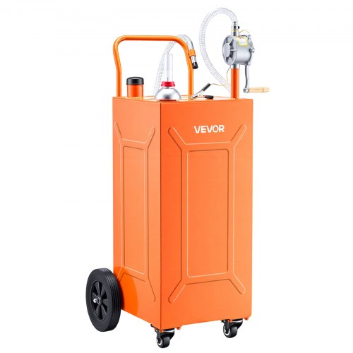 VEVOR 132.5L Fuel Gas Caddy, Carbon Steel, Portable Fuel Transfer Storage Tank with Manual Pump and 4 Wheels, Gasoline Diesel Can Container, for Cars, Lawn Mowers, ATVs, Boats, Motorcycles, Orange