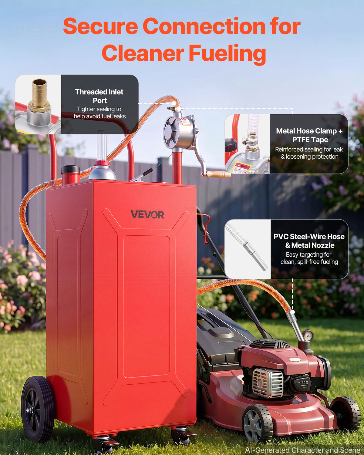 VEVOR 113.6L Fuel Gas Caddy, Carbon Steel, Portable Fuel Transfer Storage Tank with Manual Pump & 4 Rolling Wheels, Gasoline Diesel Can Container, for Cars, Lawn Mowers, ATVs, Boats, Motorcycles, Red