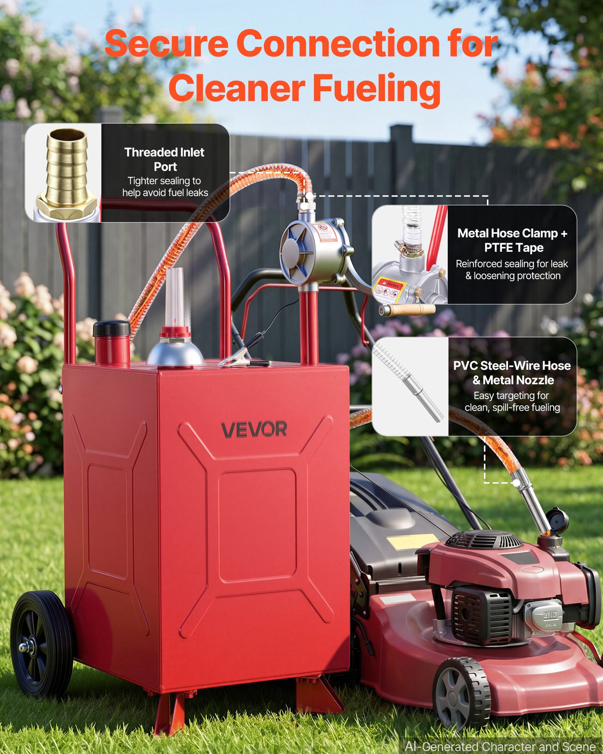 VEVOR 75.7L Fuel Gas Caddy, Carbon Steel, Portable Fuel Transfer Storage Tank with Manual Pump & Rolling Wheels, Gasoline Diesel Can Container, for Cars, Lawn Mowers, ATVs, Boats, Motorcycles, Red