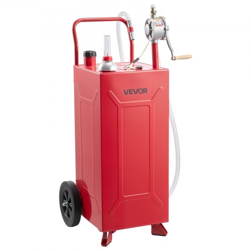 VEVOR 113.6L Fuel Gas Caddy, Carbon Steel, Portable Fuel Transfer Storage Tank with Manual Pump & 2 Rolling Wheels, Gasoline Diesel Can Container, for Cars, Lawn Mowers, ATVs, Boats, Motorcycles, Red
