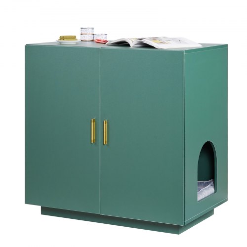 VEVOR Cat Litter Box Enclosure, 80 cm Hidden Litter Box Cabinet, Wooden Indoor Cat Washroom with Ventilated Holes, Double-Door Kitty Pet House Furniture, End Side Table Fit Most Litterboxes