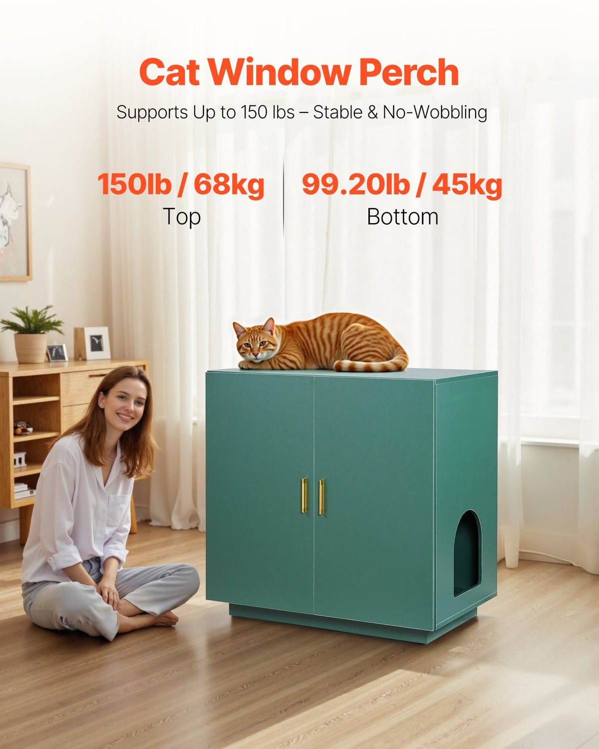 VEVOR Cat Litter Box Enclosure, 80 cm Hidden Litter Box Cabinet, Wooden Indoor Cat Washroom with Ventilated Holes, Double-Door Kitty Pet House Furniture, End Side Table Fit Most Litterboxes