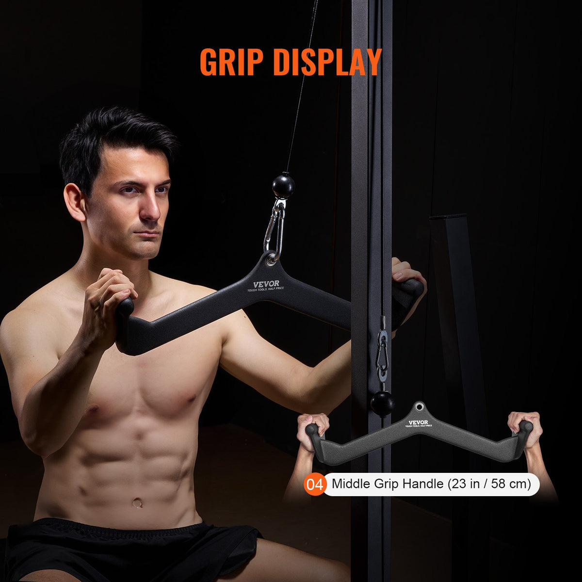 VEVOR LAT Pulldown Attachment, Cable Machine Rowing V-bar Attachment, Tricep Pull Down Bar, Back Strength Training Rubber Coated Handle Grip, Bicep Curl Tricep Lat Pulldown Bar for Home Gym Fitness