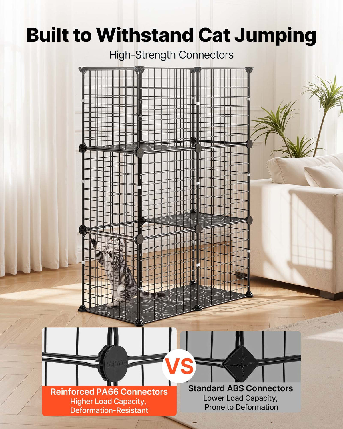 VEVOR Cat Cage 3-Tier 71.1x35.5x104.1 cm DIY Cat Playpen Indoor Enclosure, Detachable Metal Wire Kennel Crate, Large Exercise Place Ideal for 1-2 Cats, Kittens, Rabbits, Ferrets & Small Animals, Black