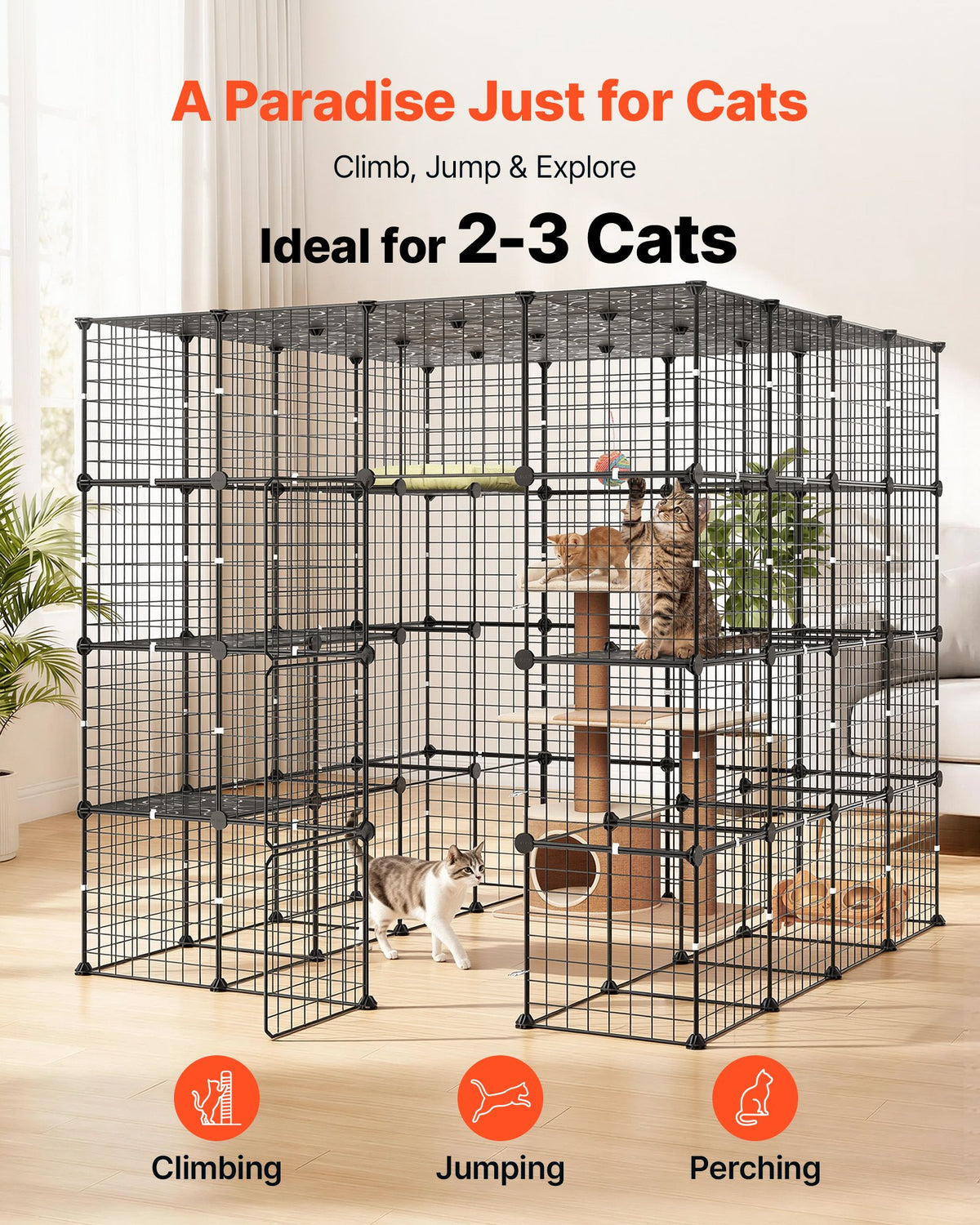 VEVOR Cat Cage 4-Tier 139.7x139.7x139.7 cm DIY Cat Playpen Indoor Enclosure, Detachable Metal Wire Kennel Crate with 3 Doors, Large Exercise Place Ideal for 2-3 Cats, Kittens and Small Animals, Black