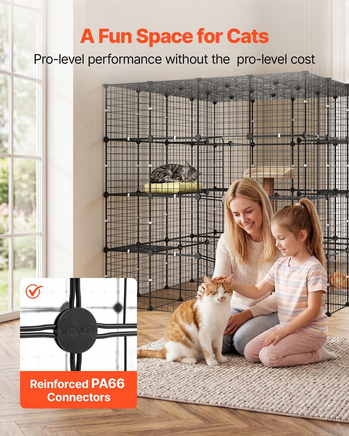 VEVOR Cat Cage 4-Tier 139.7x139.7x139.7 cm DIY Cat Playpen Indoor Enclosure, Detachable Metal Wire Kennel Crate with 3 Doors, Large Exercise Place Ideal for 2-3 Cats, Kittens and Small Animals, Black