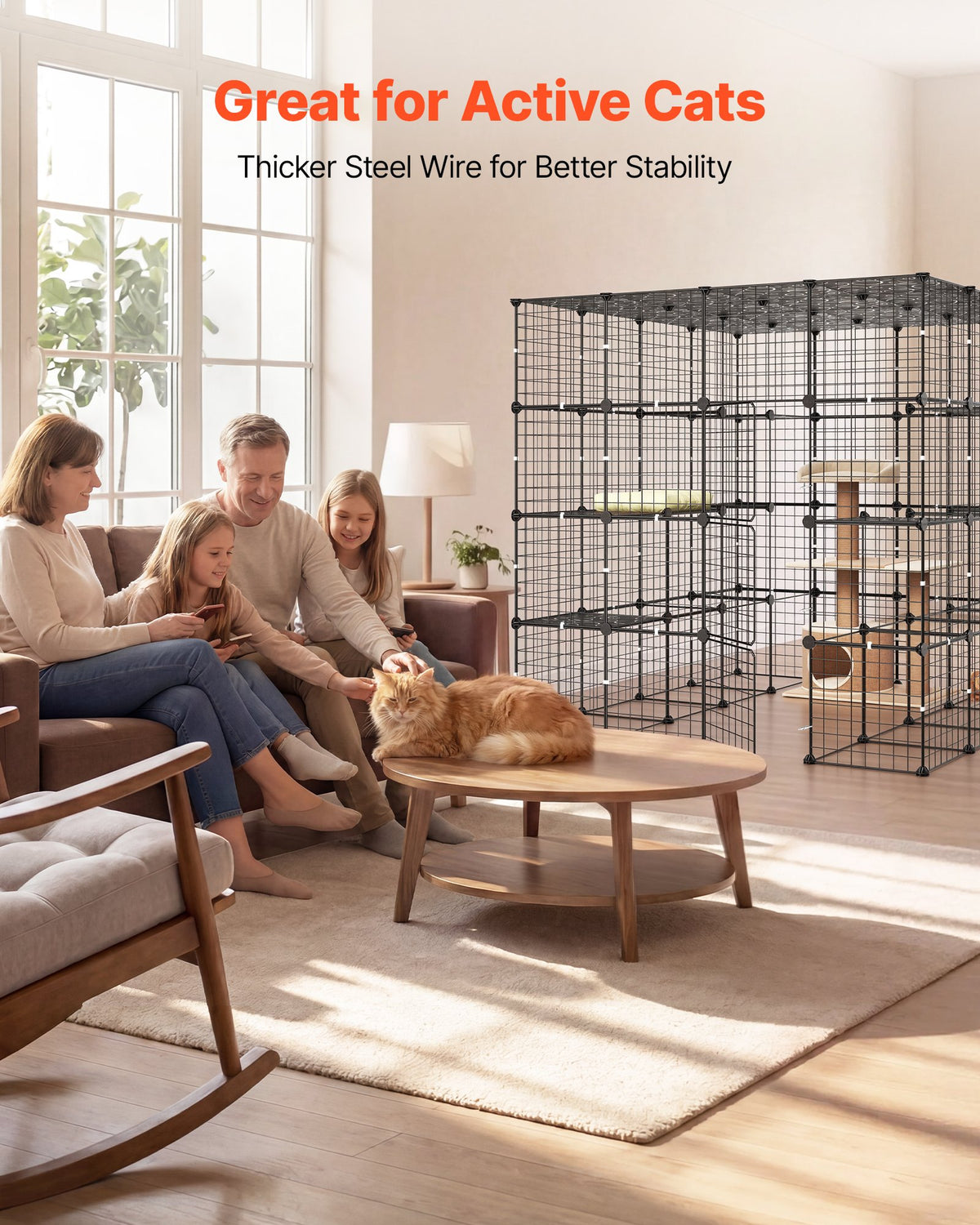 VEVOR Cat Cage 4-Tier 139.7x139.7x139.7 cm DIY Cat Playpen Indoor Enclosure, Detachable Metal Wire Kennel Crate with 3 Doors, Large Exercise Place Ideal for 2-3 Cats, Kittens and Small Animals, Black