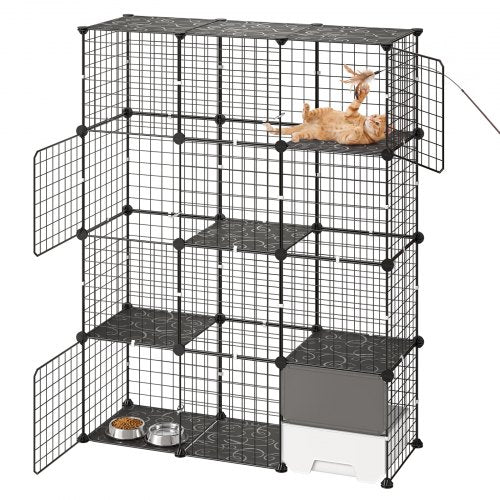 VEVOR Cat Cage 4-Tier 104.1x35.5x139.7 cm DIY Cat Playpen with Litter Box, Indoor Enclosure Detachable Metal Wire Kennel Crate, Large Exercise Place for 1-2 Cats, Kitten, Ferret & Small Animals, Black
