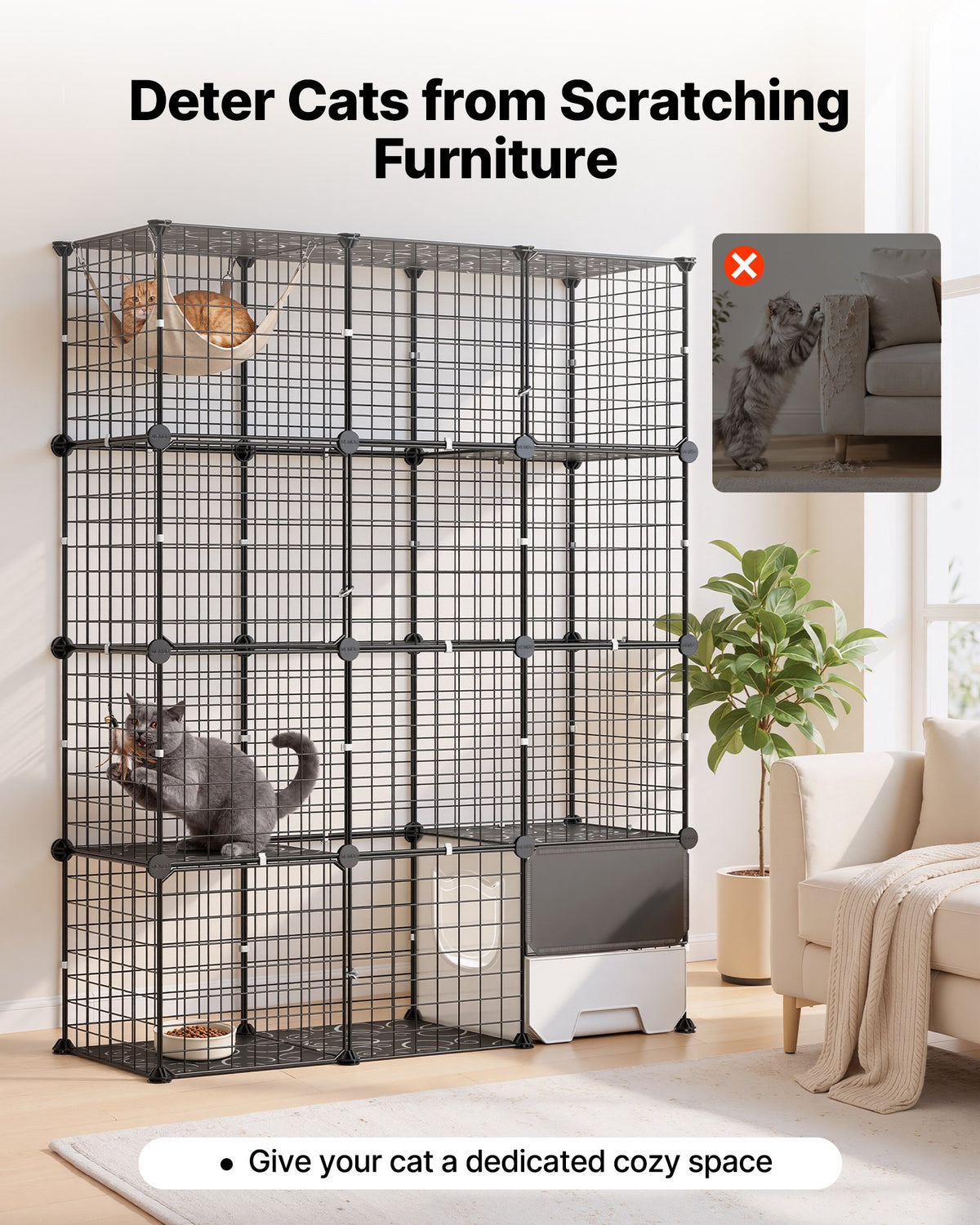 VEVOR Cat Cage 4-Tier 104.1x35.5x139.7 cm DIY Cat Playpen with Litter Box, Indoor Enclosure Detachable Metal Wire Kennel Crate, Large Exercise Place for 1-2 Cats, Kitten, Ferret & Small Animals, Black