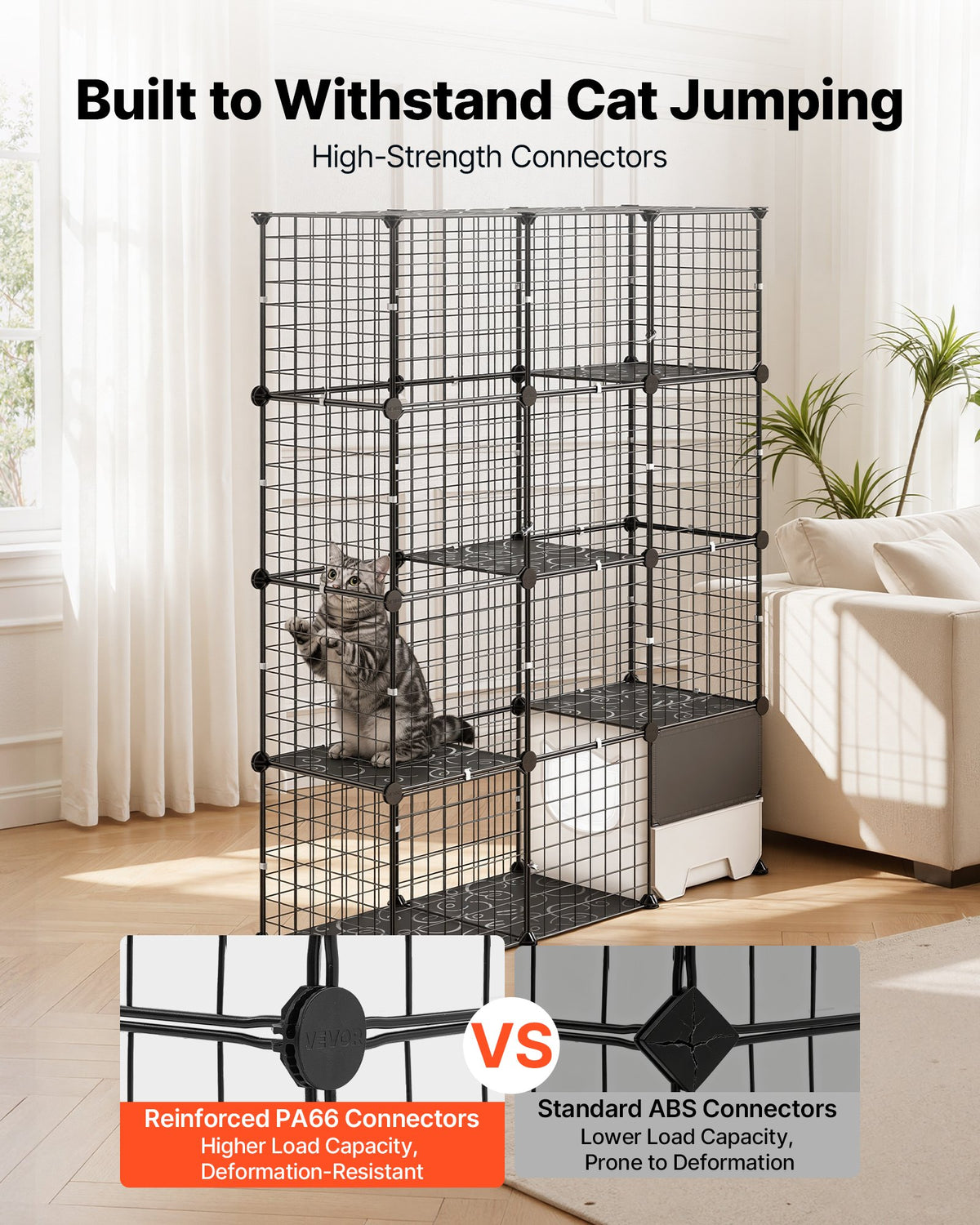 VEVOR Cat Cage 4-Tier 104.1x35.5x139.7 cm DIY Cat Playpen with Litter Box, Indoor Enclosure Detachable Metal Wire Kennel Crate, Large Exercise Place for 1-2 Cats, Kitten, Ferret & Small Animals, Black