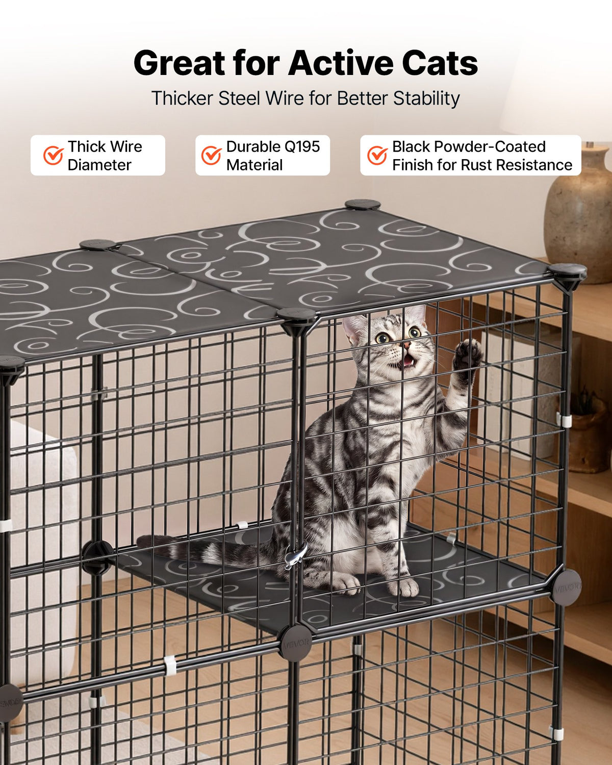 VEVOR Cat Cage 4-Tier 104.1x35.5x139.7 cm DIY Cat Playpen with Litter Box, Indoor Enclosure Detachable Metal Wire Kennel Crate, Large Exercise Place for 1-2 Cats, Kitten, Ferret & Small Animals, Black