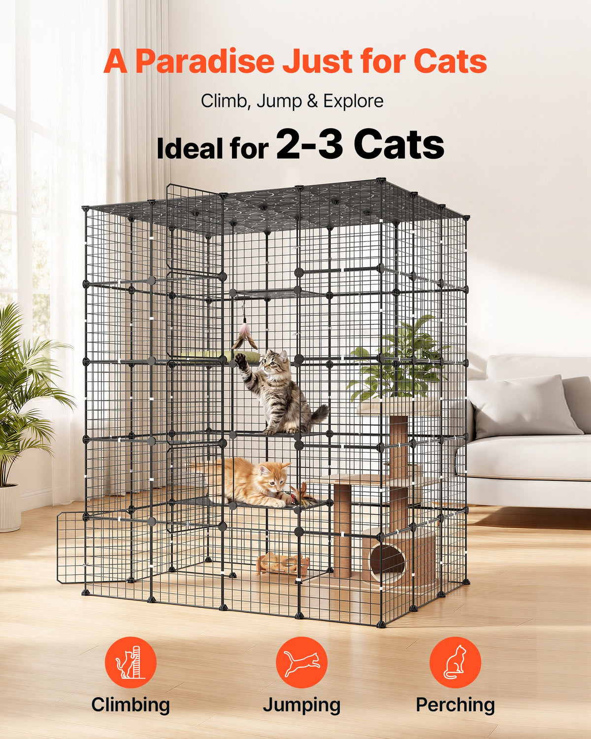 VEVOR Cat Cage 5-Tier 139.7x104.1x175.2 cm DIY Cat Playpen Indoor Enclosure, Detachable Metal Wire Kennel Crate with 5 Doors, Large Exercise Place Ideal for 2-3 Cats, Kittens and Small Animals, Black