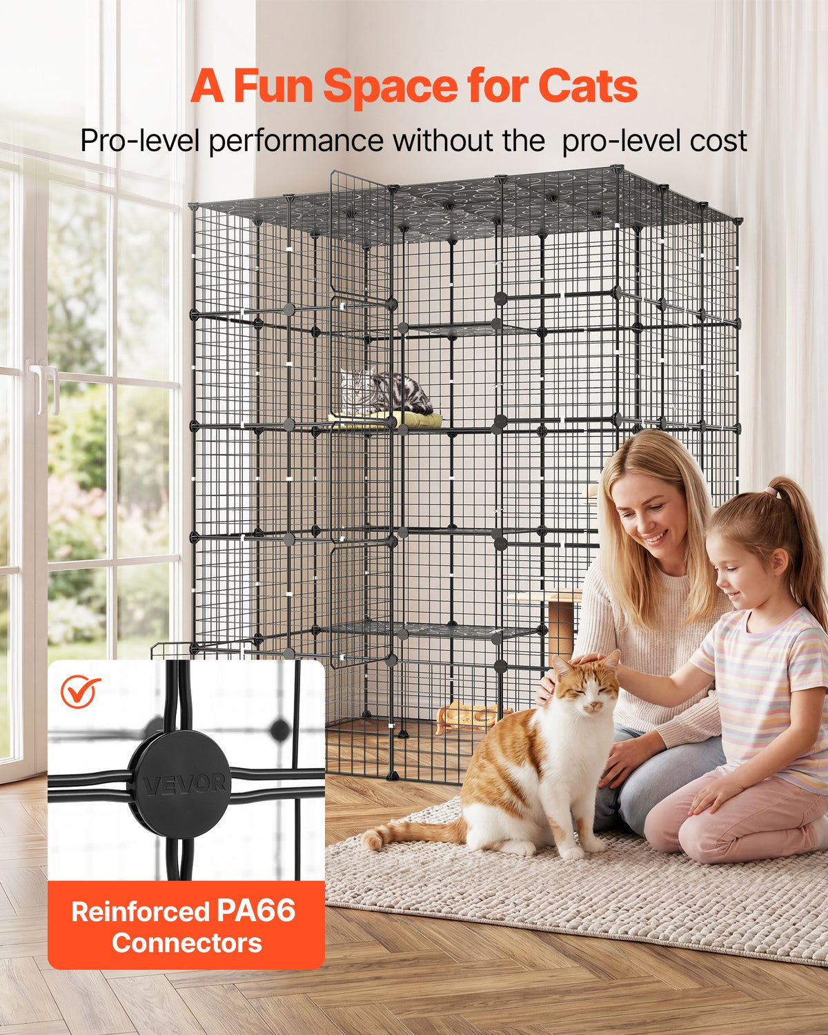 VEVOR Cat Cage 5-Tier 139.7x104.1x175.2 cm DIY Cat Playpen Indoor Enclosure, Detachable Metal Wire Kennel Crate with 5 Doors, Large Exercise Place Ideal for 2-3 Cats, Kittens and Small Animals, Black