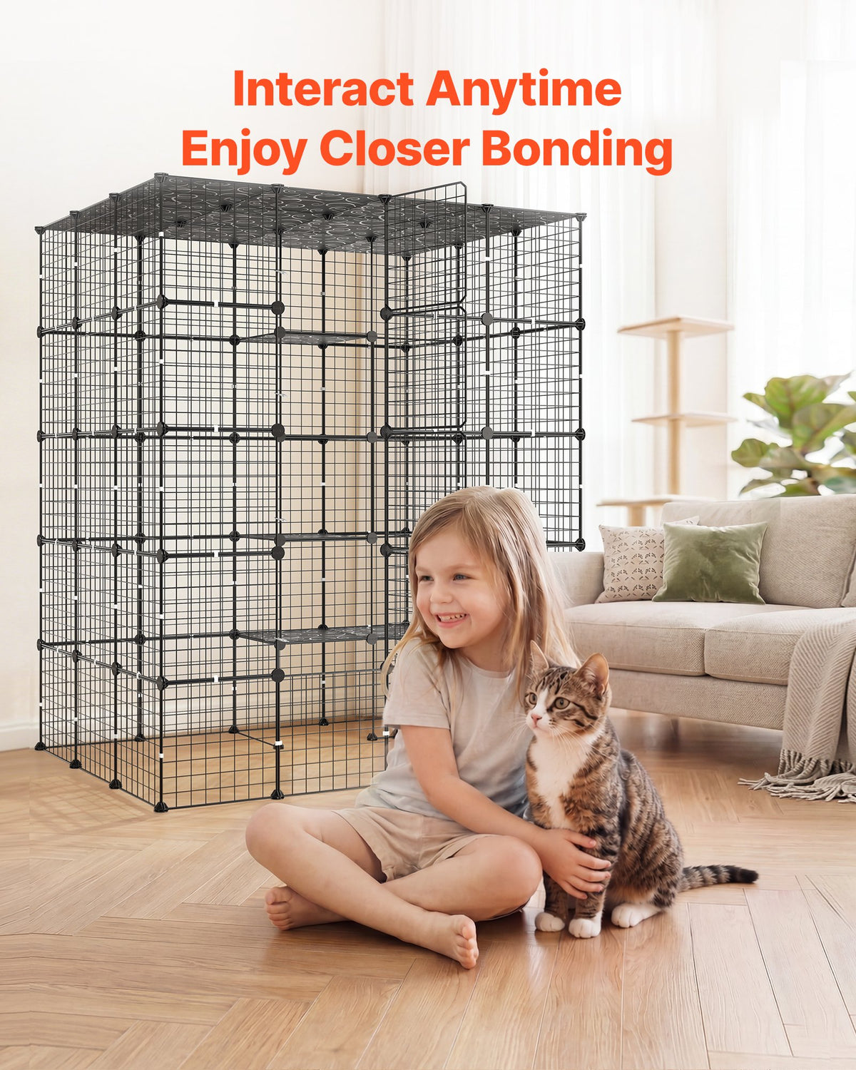 VEVOR Cat Cage 5-Tier 139.7x104.1x175.2 cm DIY Cat Playpen Indoor Enclosure, Detachable Metal Wire Kennel Crate with 5 Doors, Large Exercise Place Ideal for 2-3 Cats, Kittens and Small Animals, Black