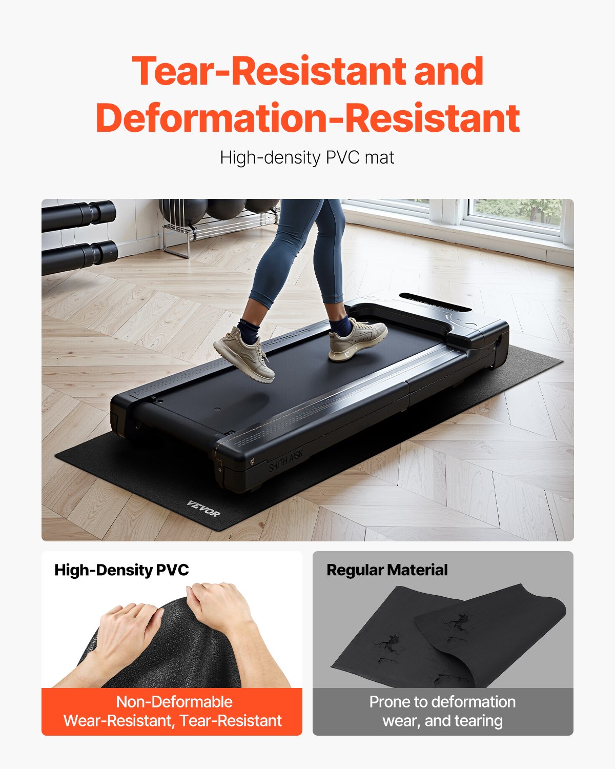 VEVOR Treadmill Mat for Carpet Floor, 600 x 1300 x 4 mm Exercise Equipment Mat for Elliptical and Walking Pad, High Density PVC Floor Protector, Waterproof and Non-slip for Home Gym